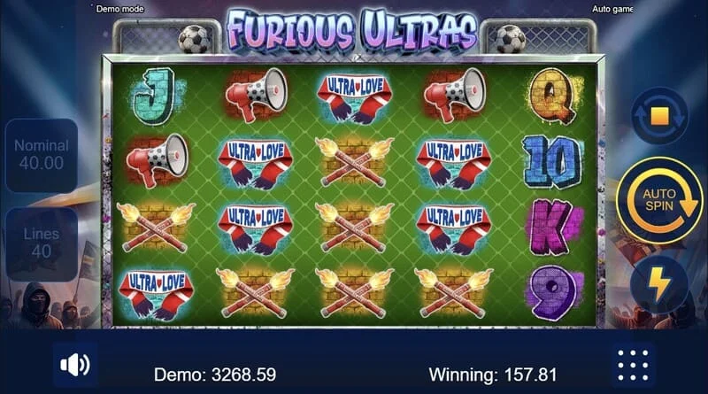 Furious Ultras - главен екран за играње со трибина